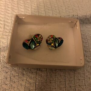 Colorful Beaded Rainbow Heart Shaped Stud Earrings